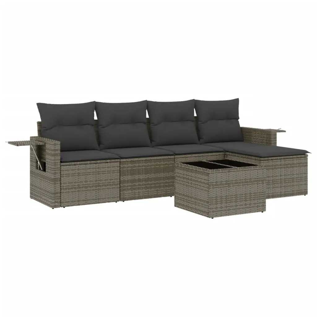 Garden Sofa Set Outdoor Furniture 6 Piece Grey Poly Rattan Modular Patio Lounge