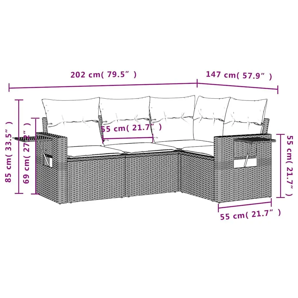 Garden Sofa Set 4 Piece Outdoor Furniture Black Poly Rattan Modular Patio
