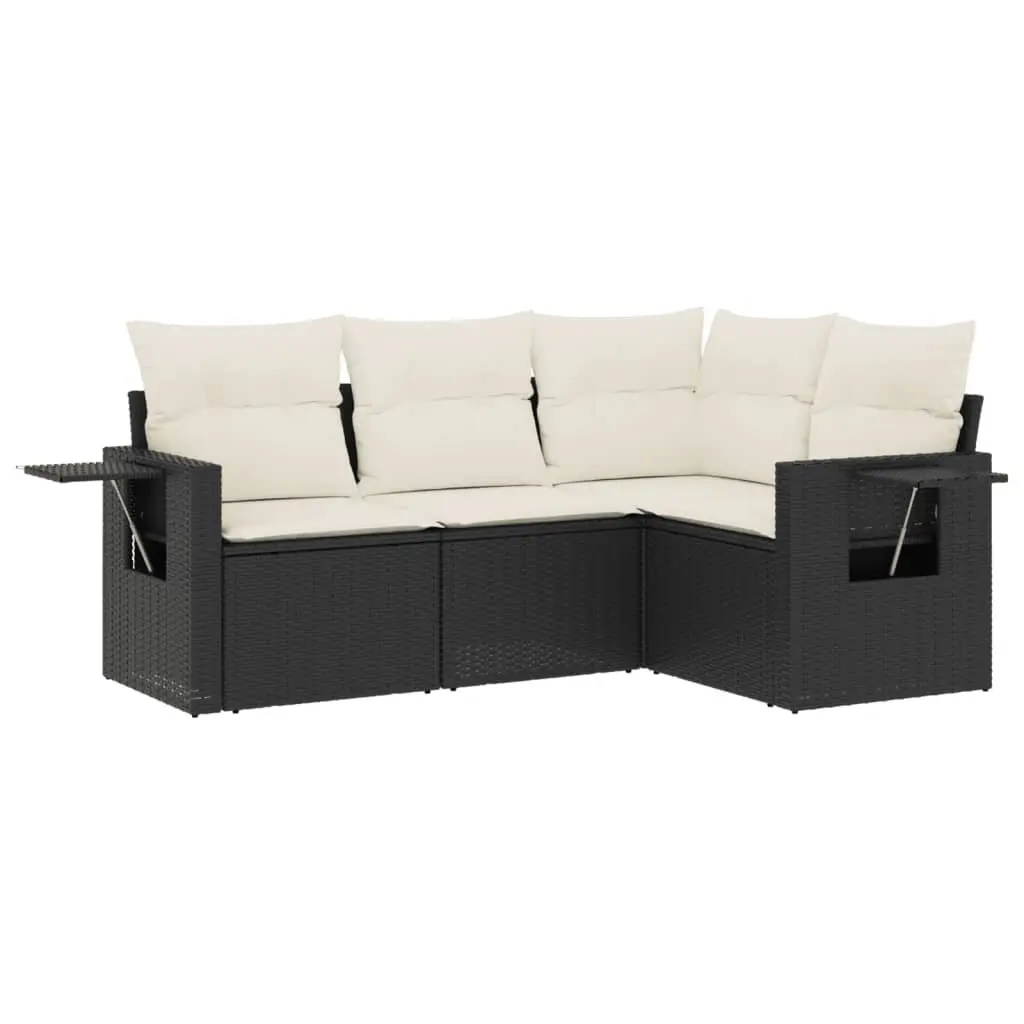 Garden Sofa Set Outdoor Furniture 4 Piece Black Poly Rattan Patio Lounge