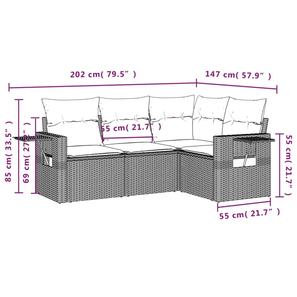 Garden Sofa Set Outdoor Furniture 4 Piece Black Poly Rattan Patio Lounge