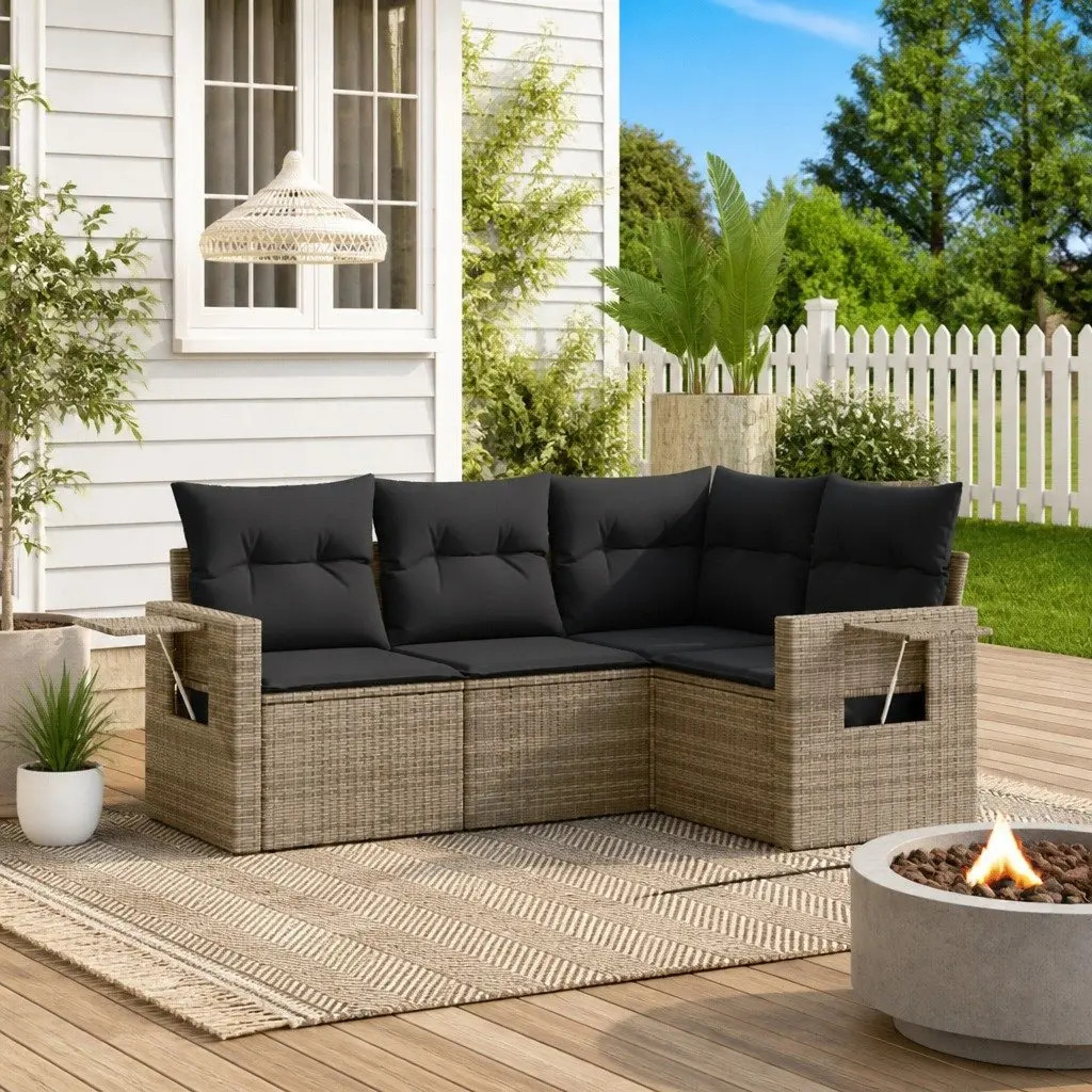 4 Piece Garden Sofa Set Grey Poly Rattan Outdoor Furniture Patio