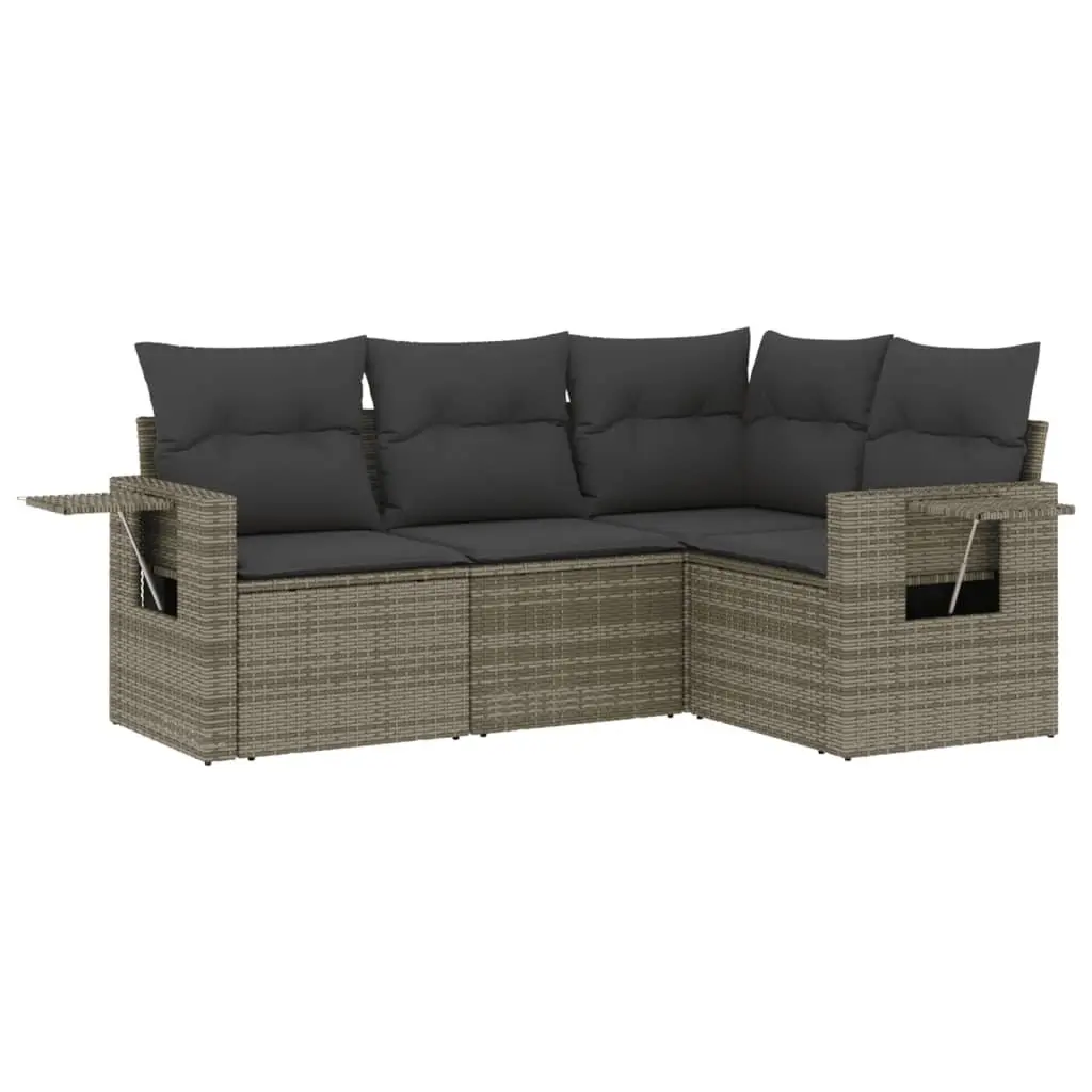 4 Piece Garden Sofa Set Grey Poly Rattan Outdoor Furniture Patio