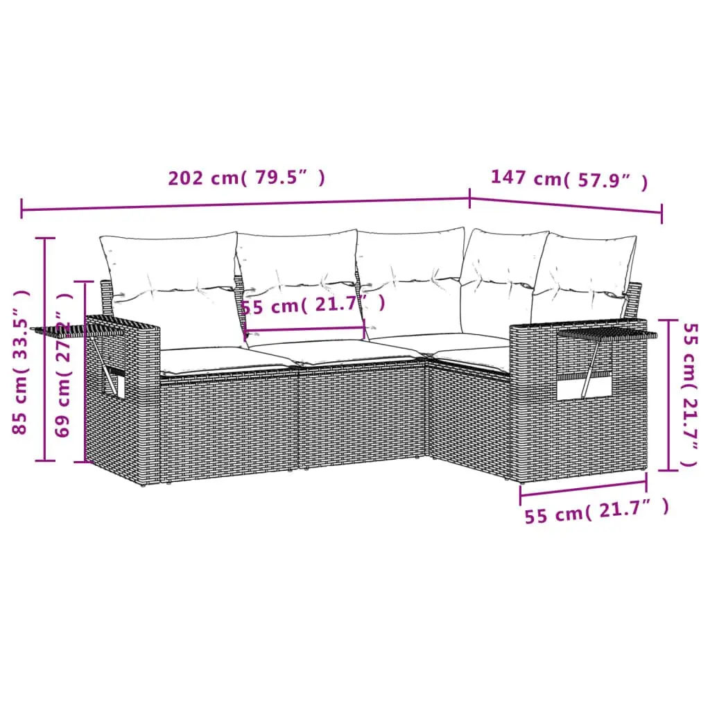 4 Piece Garden Sofa Set Grey Poly Rattan Outdoor Furniture Patio