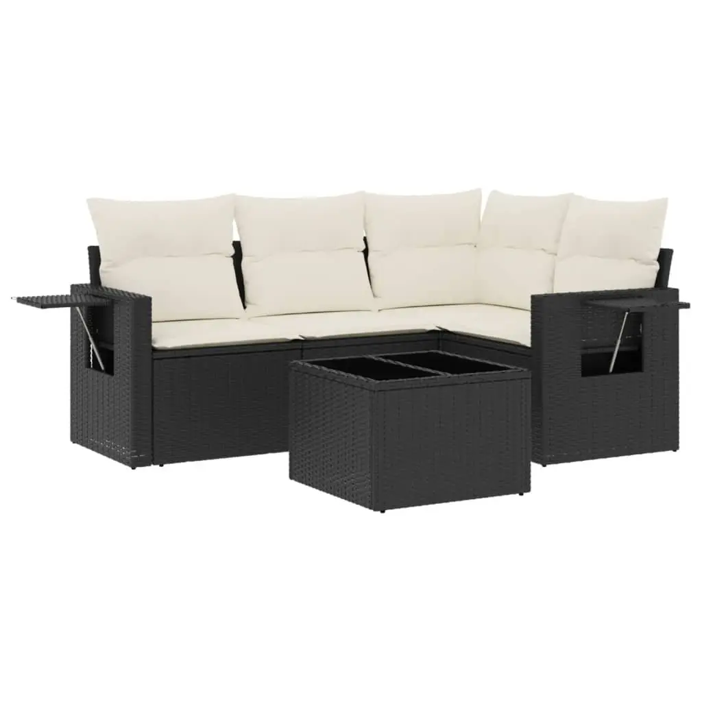 5 Piece Outdoor Garden Sofa Set with Black Rattan and Cushions