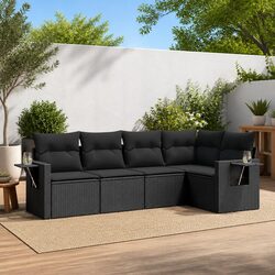 Garden Sofa Set 5 Piece Outdoor Furniture Patio Lounge Black Poly Rattan