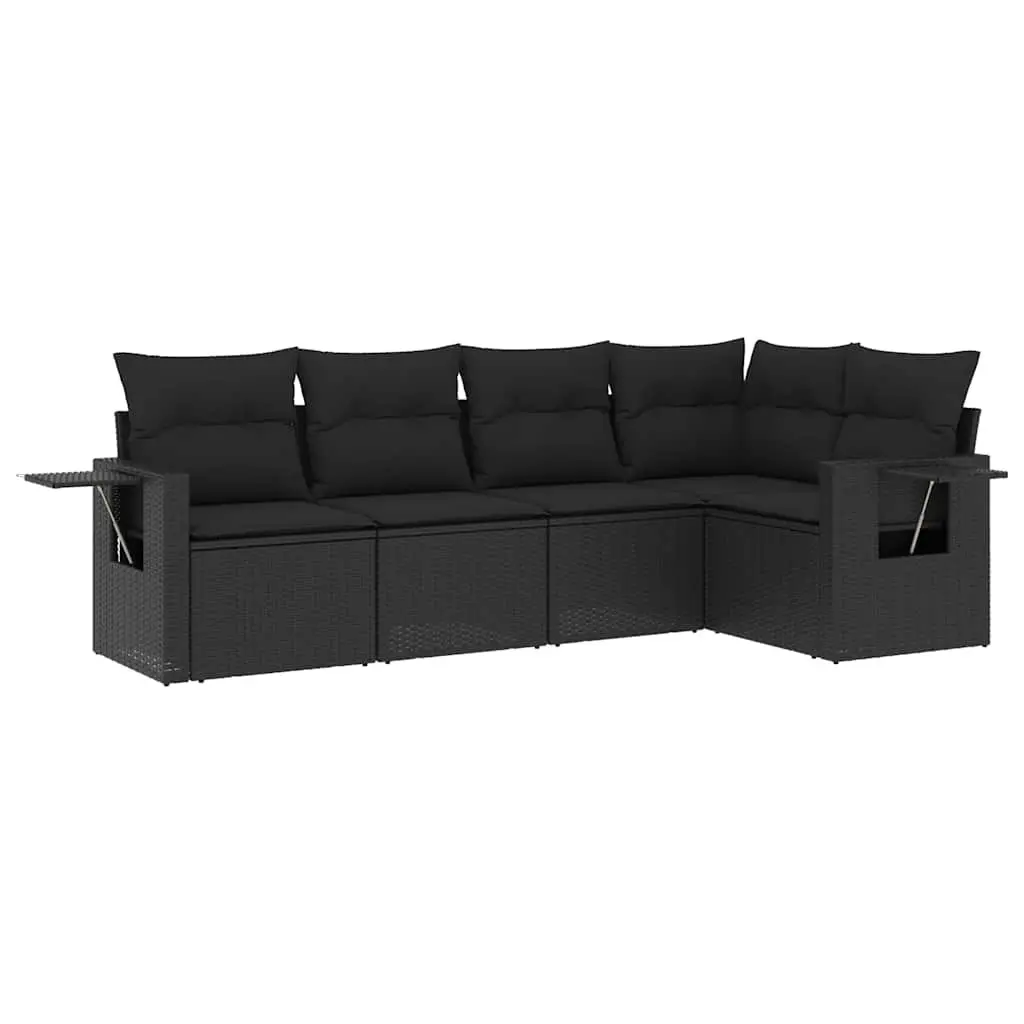 Garden Sofa Set 5 Piece Outdoor Furniture Patio Lounge Black Poly Rattan