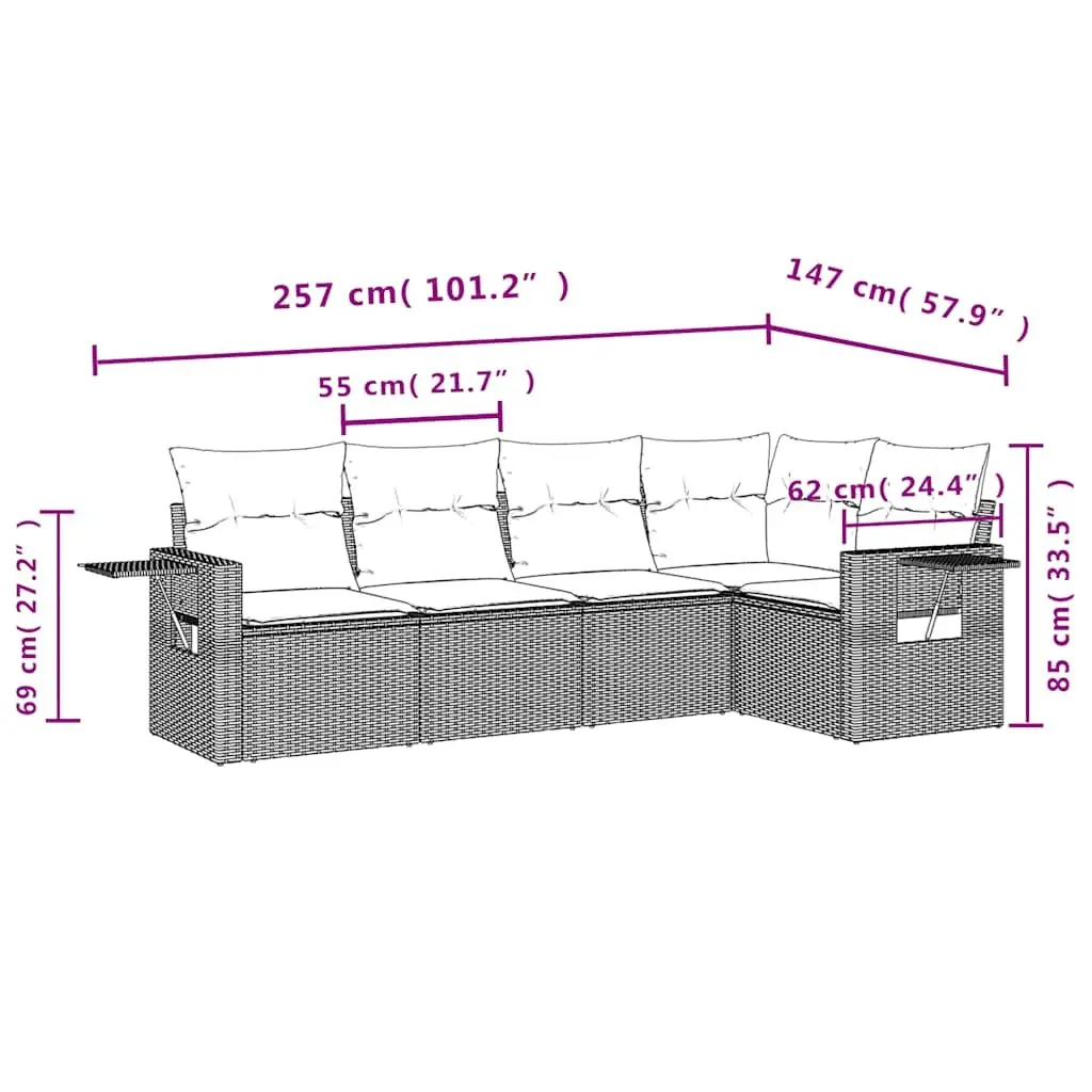 Garden Sofa Set 5 Piece Outdoor Furniture Patio Lounge Black Poly Rattan