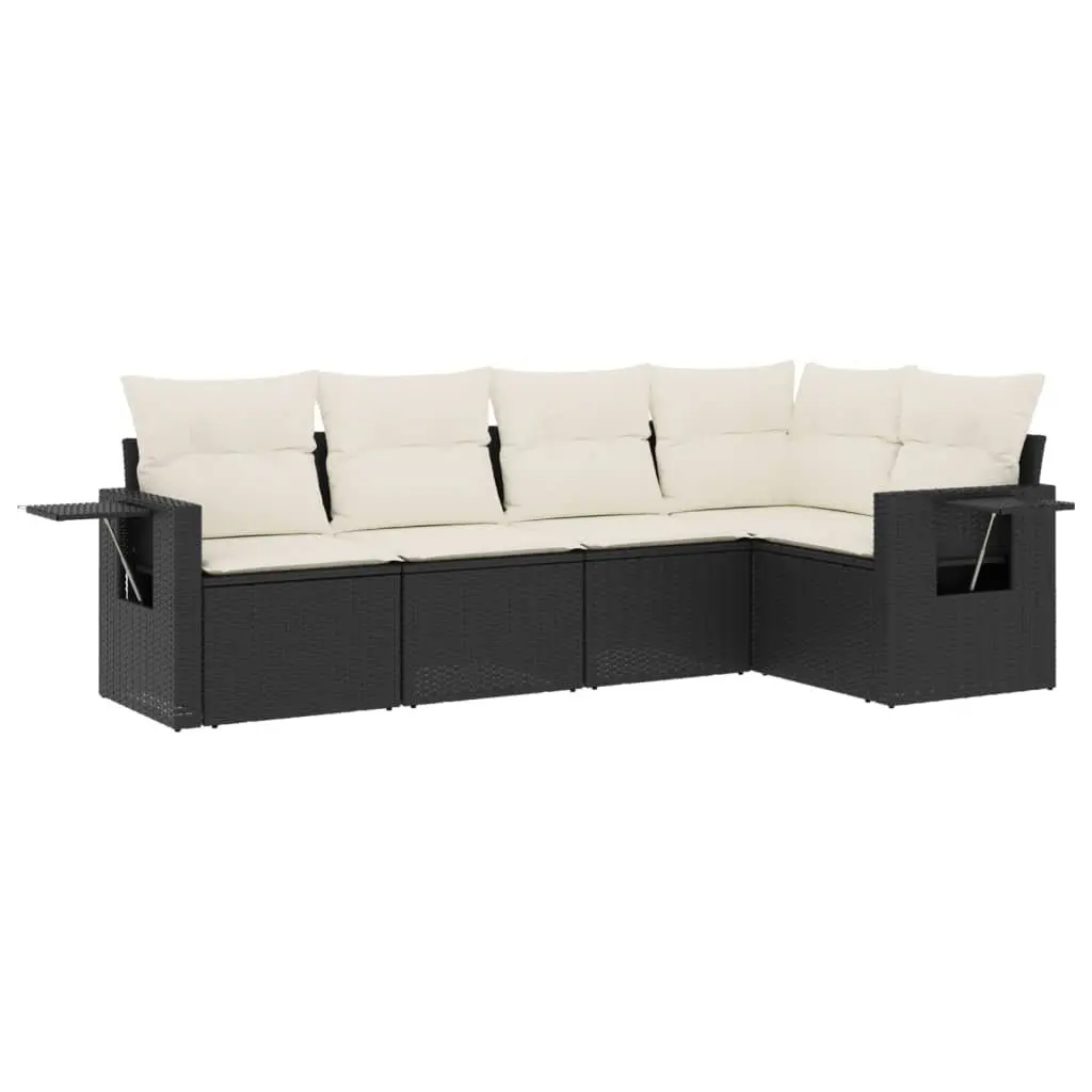 Outdoor Garden Sofa Set 5 Piece Black Poly Rattan Patio Furniture with Cushions