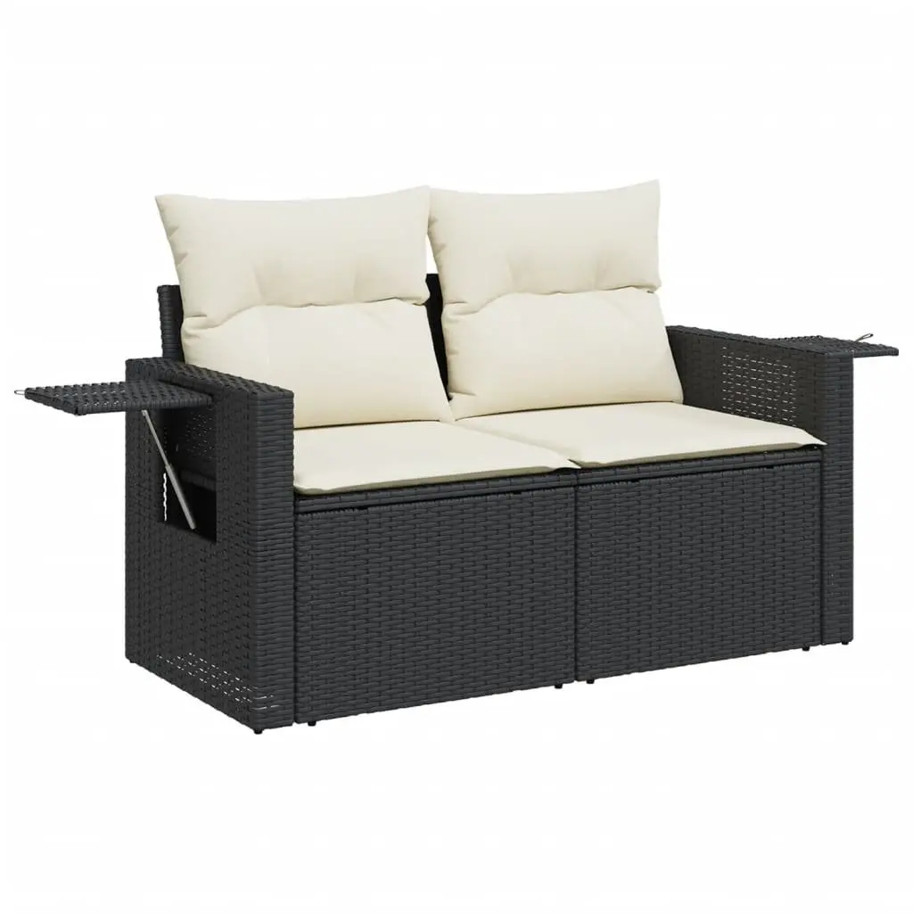 Outdoor Garden Sofa Set 5 Piece Black Poly Rattan Patio Furniture with Cushions