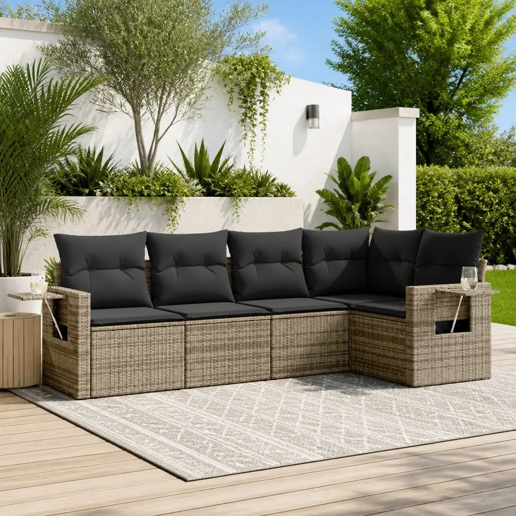 5 Piece Modular Outdoor Sofa Set with Grey Cushions
