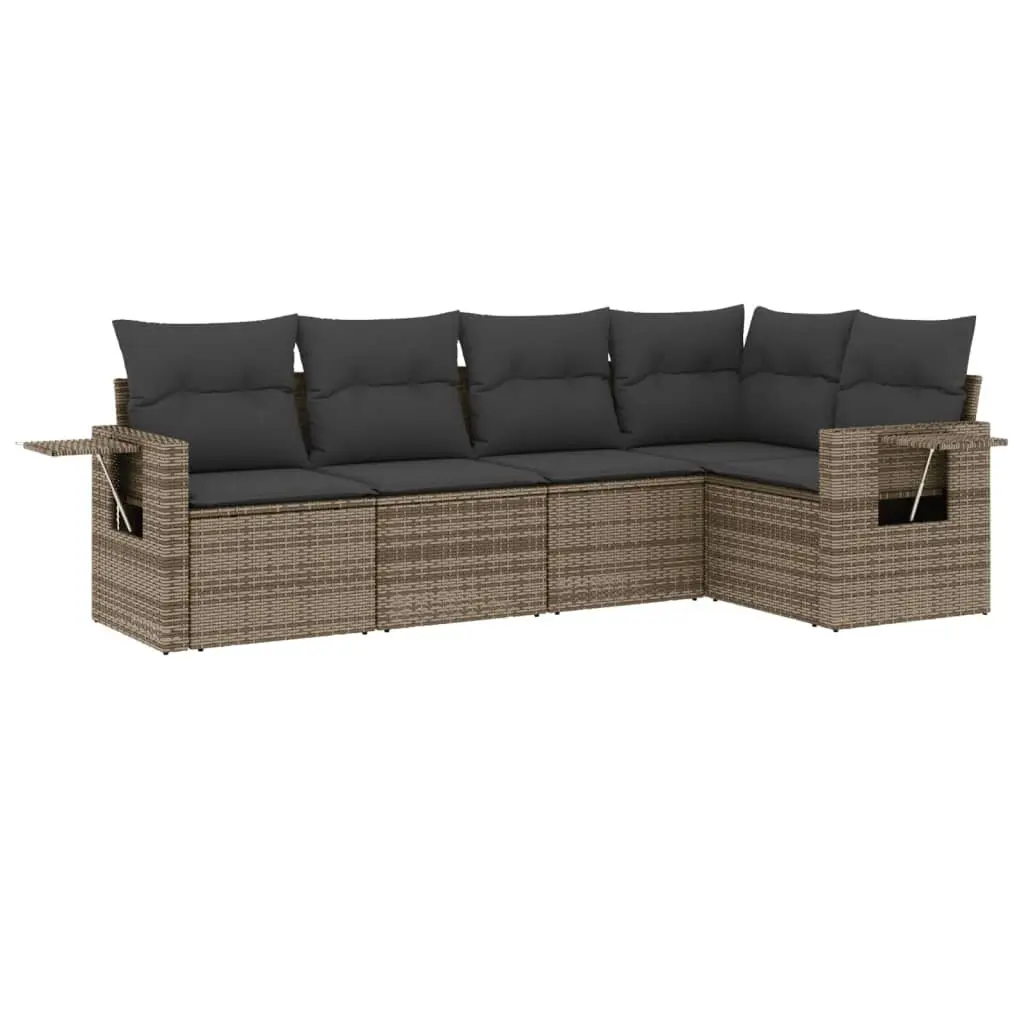 5 Piece Modular Outdoor Sofa Set with Grey Cushions