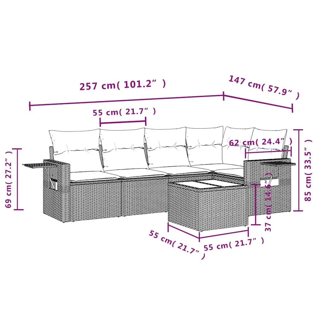 6-Piece Black Garden Sofa Set