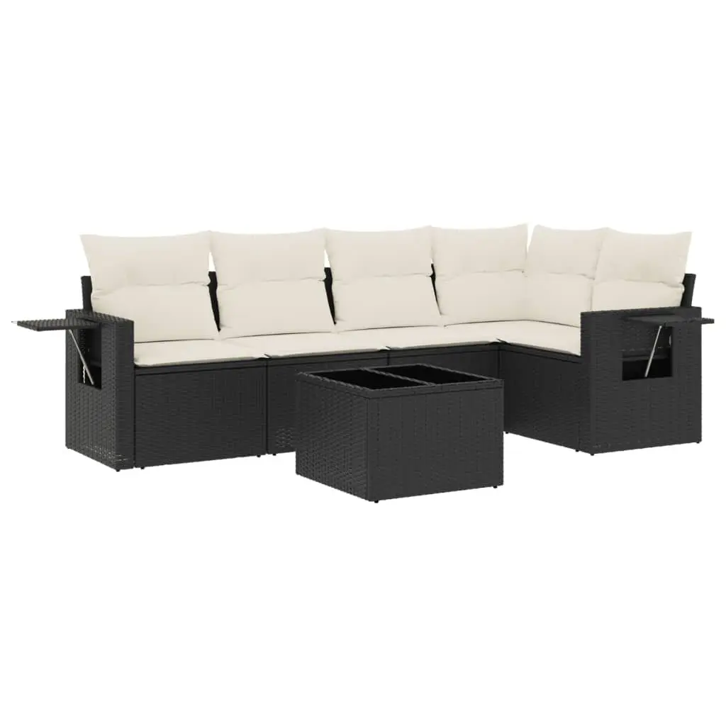 Garden Sofa Set Outdoor Furniture 6 Piece Black Poly Rattan Modular Patio