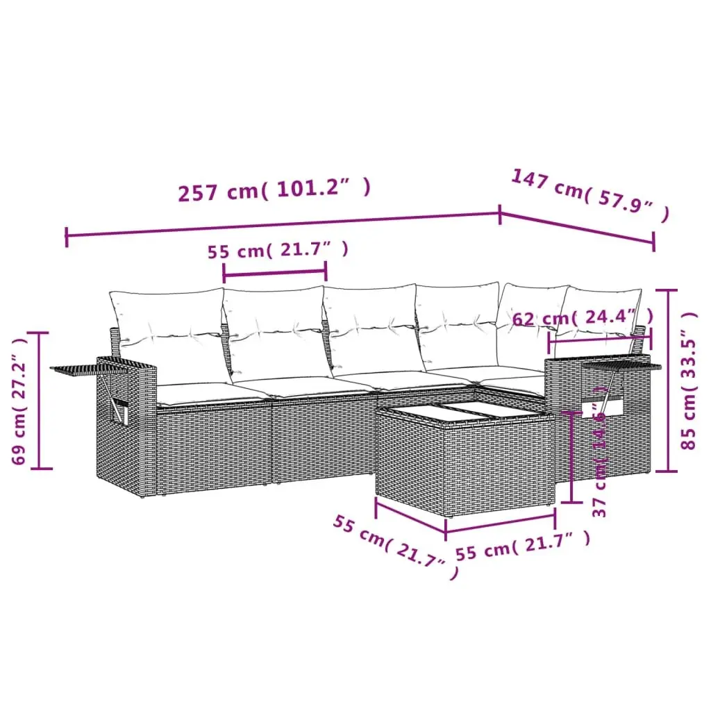 Garden Sofa Set Outdoor Furniture 6 Piece Black Poly Rattan Modular Patio