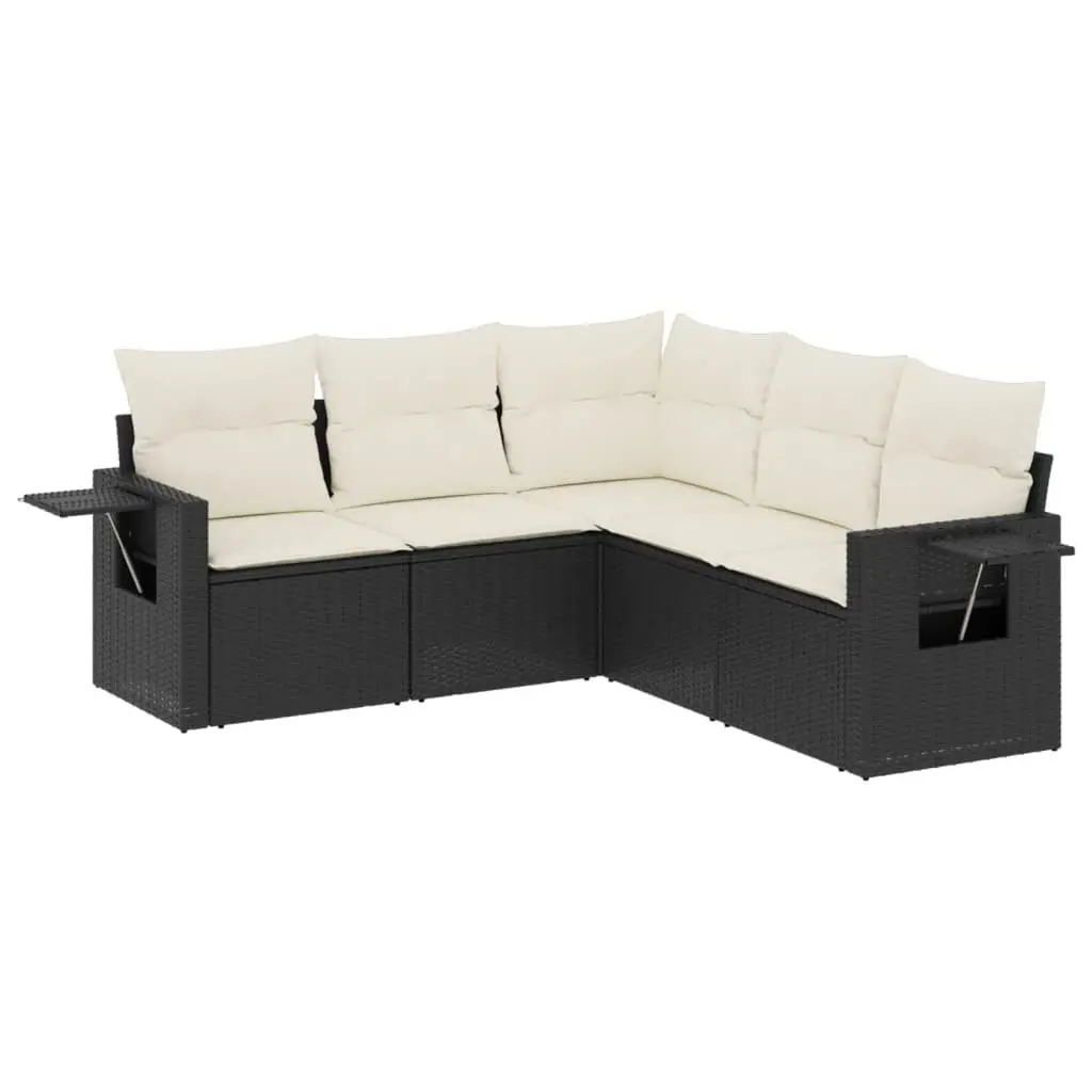 5 Piece Garden Sofa Set Outdoor Use Black Poly Rattan Patio Lounge