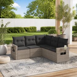 5 Piece Modular Garden Sofa Set – Grey Rattan Details