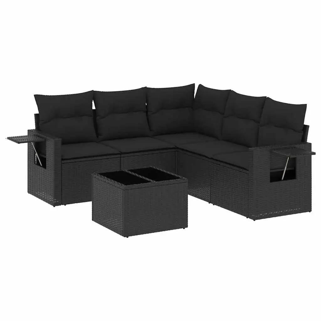Garden Sofa Set Outdoor Furniture 6 Piece Black Poly Rattan with Cushions and Table