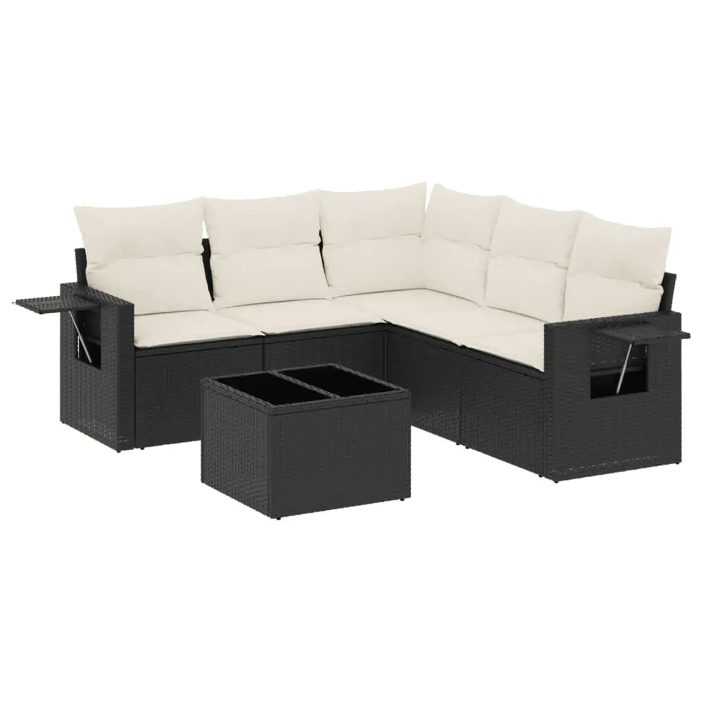 Garden Sofa Set 6 Piece Outdoor Furniture Patio Black Rattan with Cushions