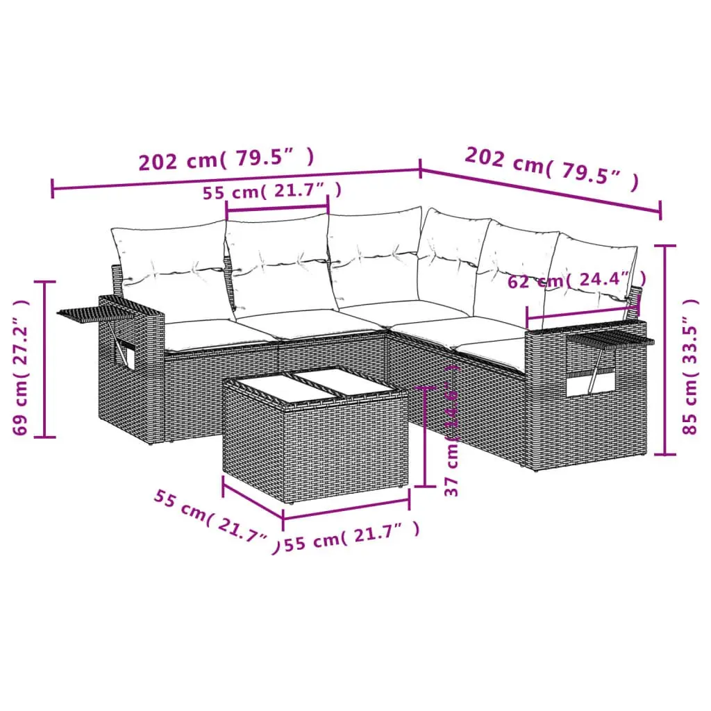 Garden Sofa Set 6 Piece Outdoor Furniture Patio Black Rattan with Cushions