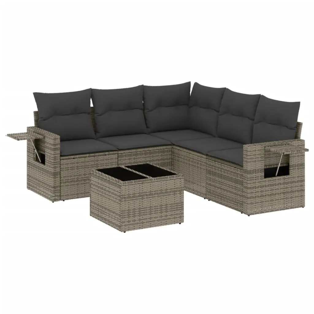 Garden Sofa Set Outdoor Furniture Grey 6 Piece Poly Rattan with Cushions