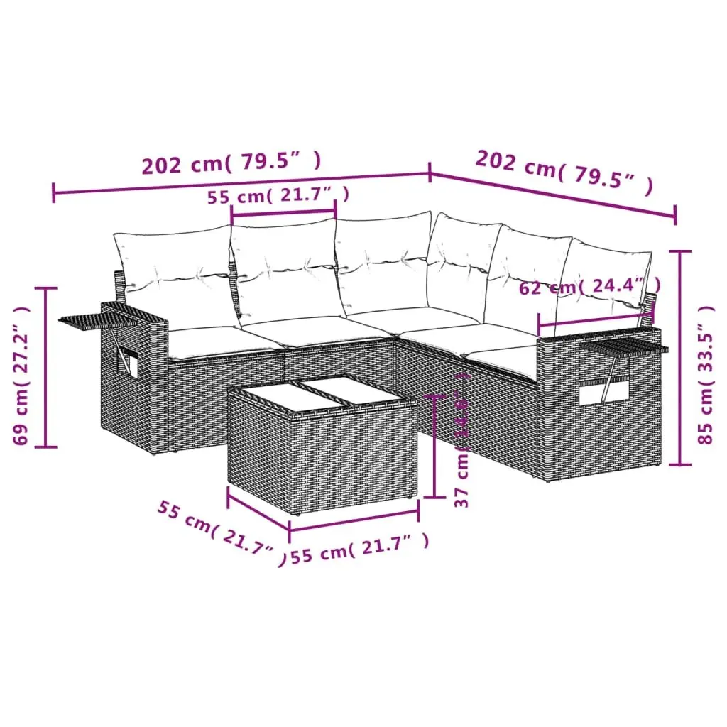Garden Sofa Set Outdoor Furniture Grey 6 Piece Poly Rattan with Cushions