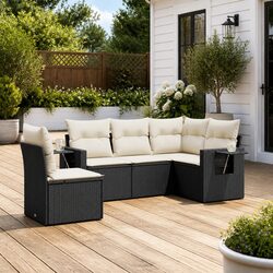 Outdoor Garden Sofa Set: 5 Piece Black PE Rattan Furniture