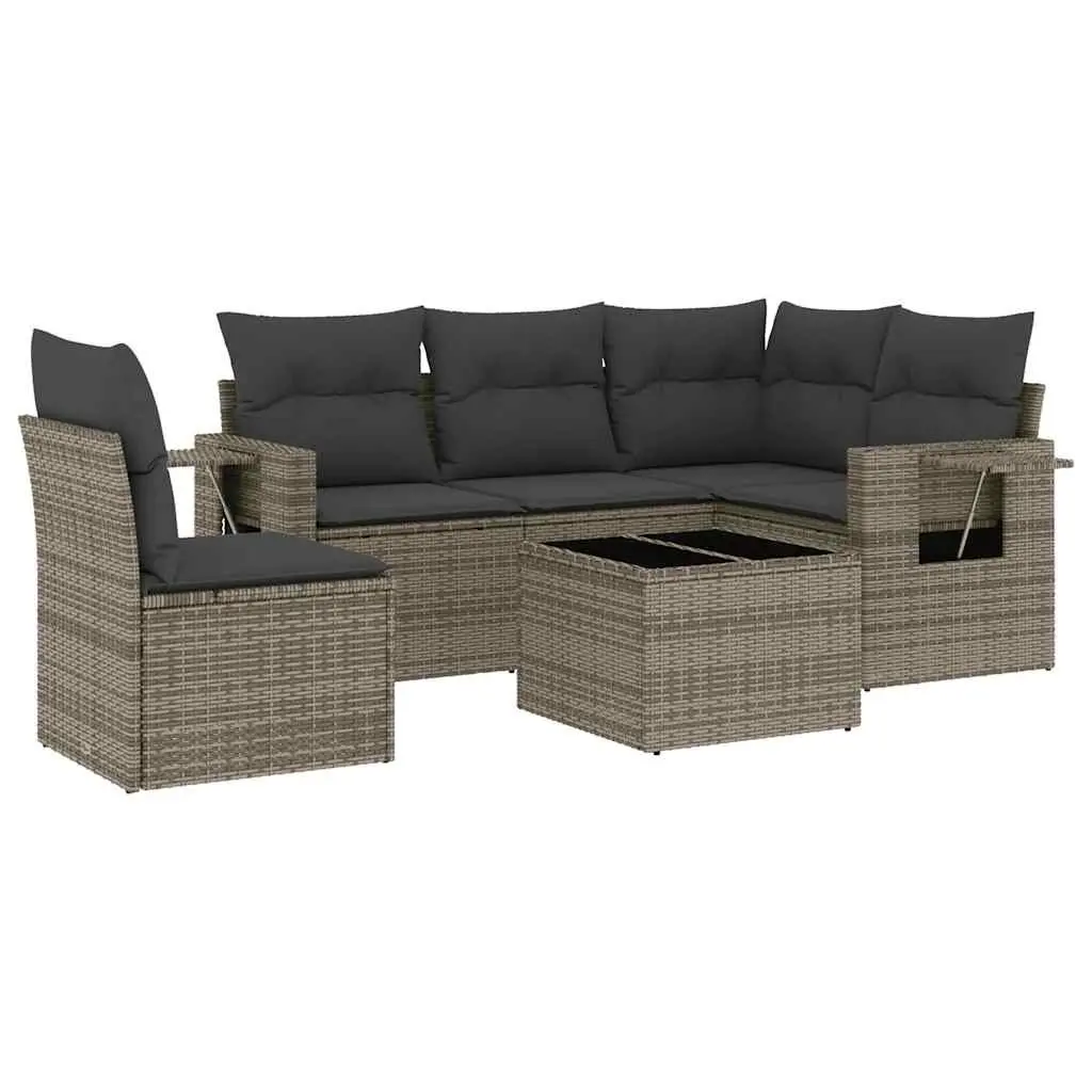 Modular Garden Sofa Set 6 Piece Outdoor Furniture Black Rattan with Cushions for Patio