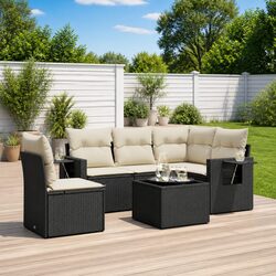 Garden Sofa Set: 6 Modular Pieces, Black PE Rattan