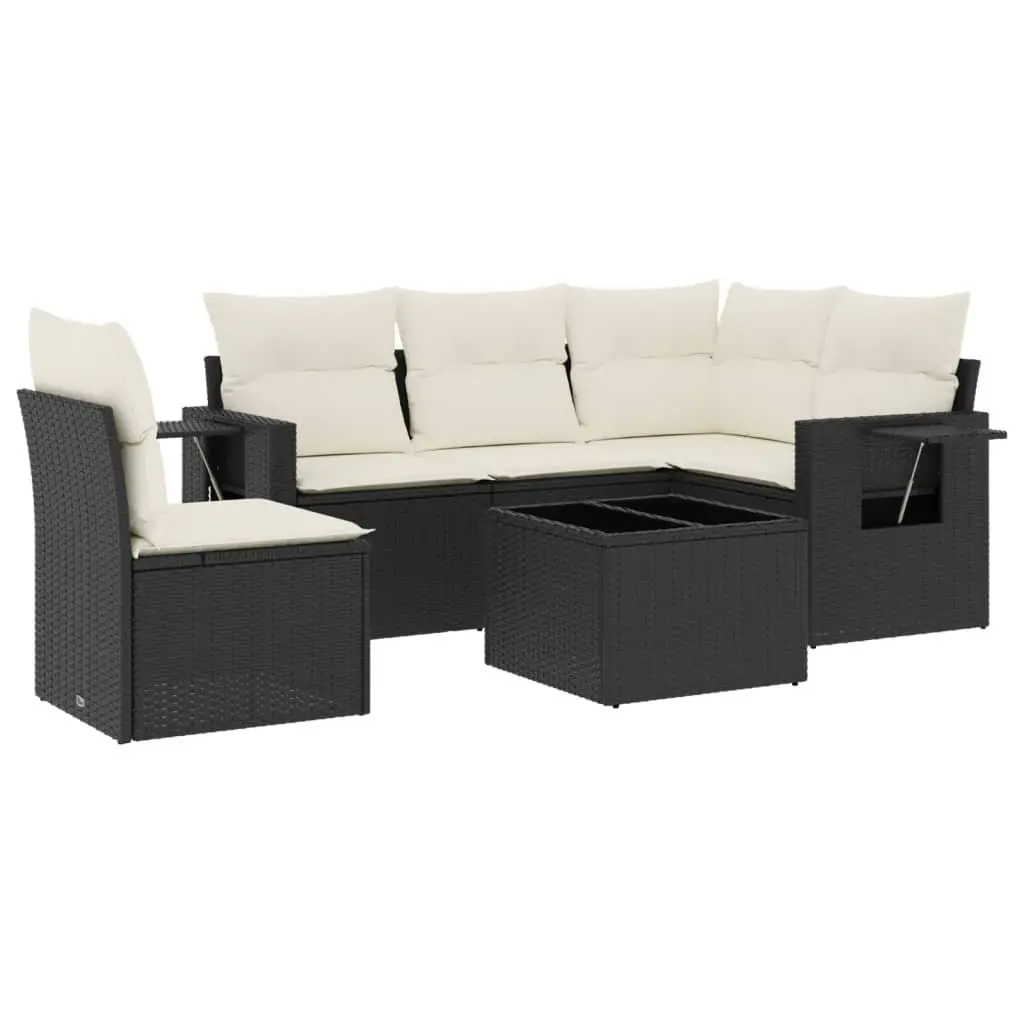 Garden Sofa Set 6 Piece Outdoor Furniture Black Poly Rattan Modular Patio Lounge