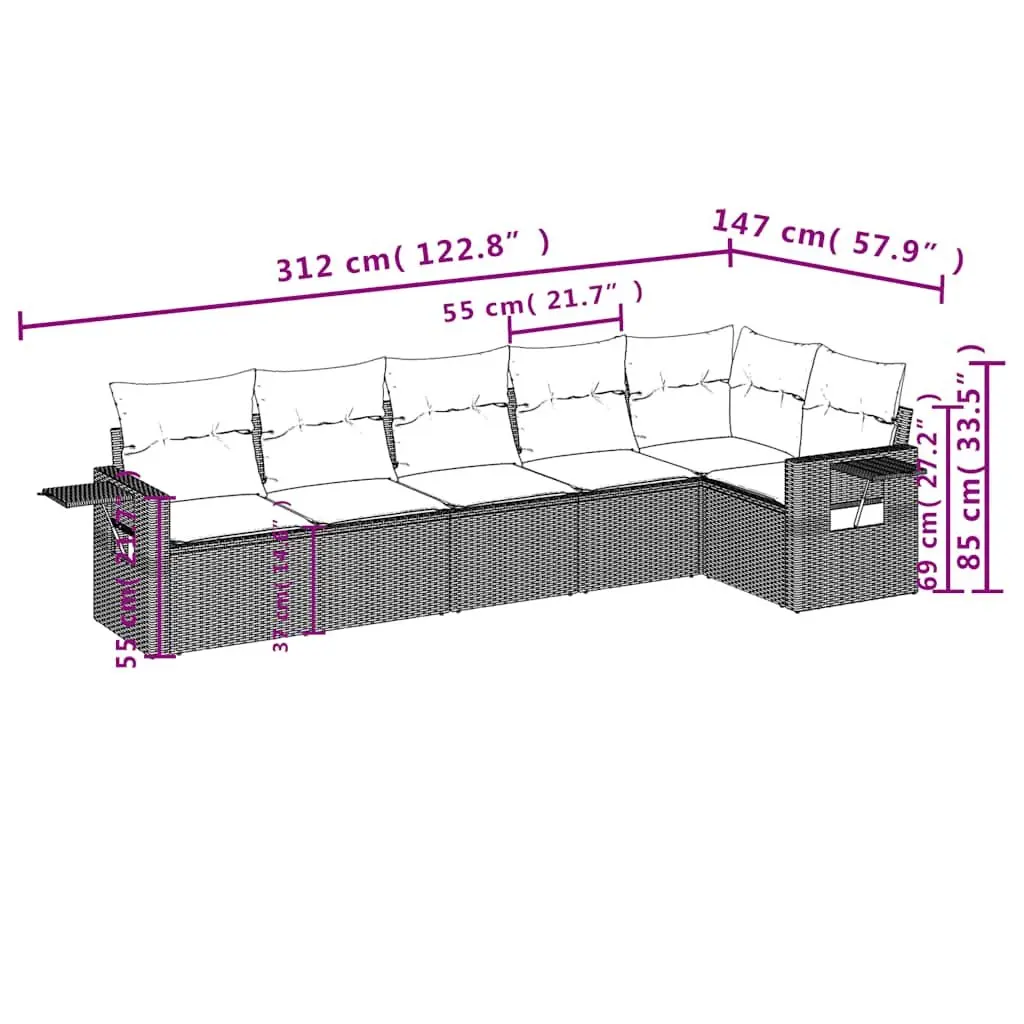 6 Piece Modular Garden Sofa Set with Cushions