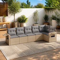 6 Piece Garden Sofa Set with Beige Cushions