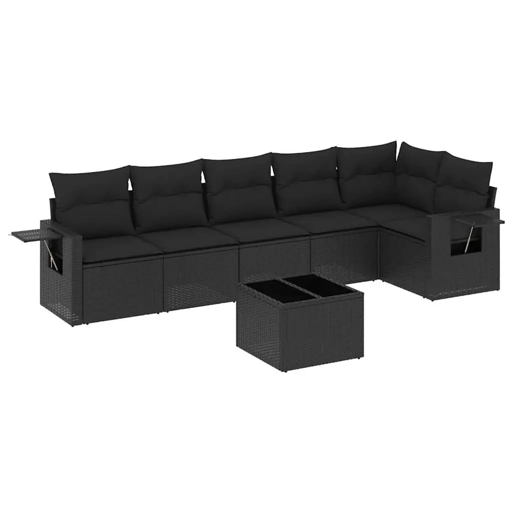 Garden Sofa Set 7 Piece Outdoor Furniture Black Poly Rattan with Cushions Patio