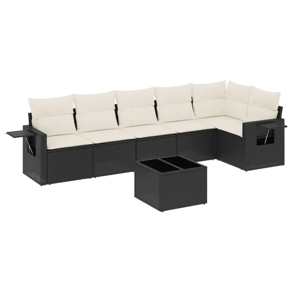 7 Piece Garden Sofa Set Outdoor Use Black Poly Rattan with Cushions