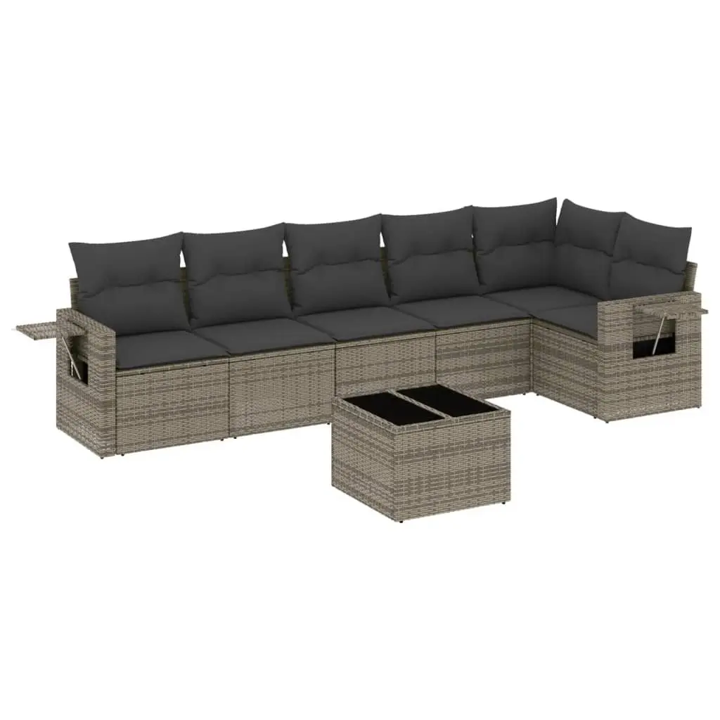 7 Piece Outdoor Garden Sofa Set for Patio Grey Poly Rattan with Cushions