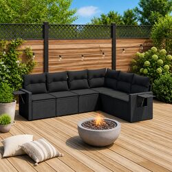 6 Piece Modular Black PE Rattan Sofa Set for Outdoors