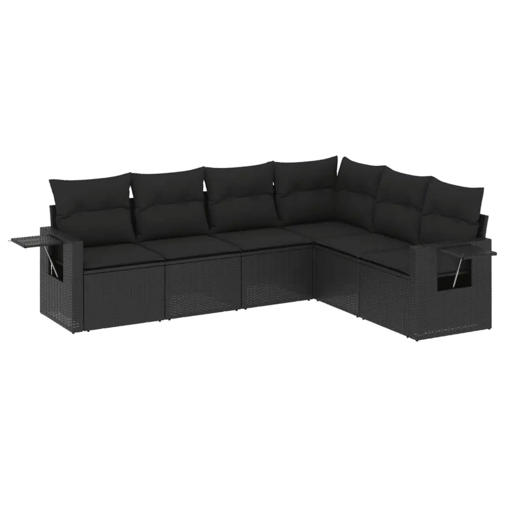 6 Piece Modular Black PE Rattan Sofa Set for Outdoors