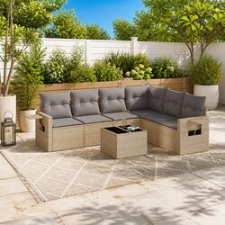 7 Piece Outdoor Sofa Set with Beige Cushions