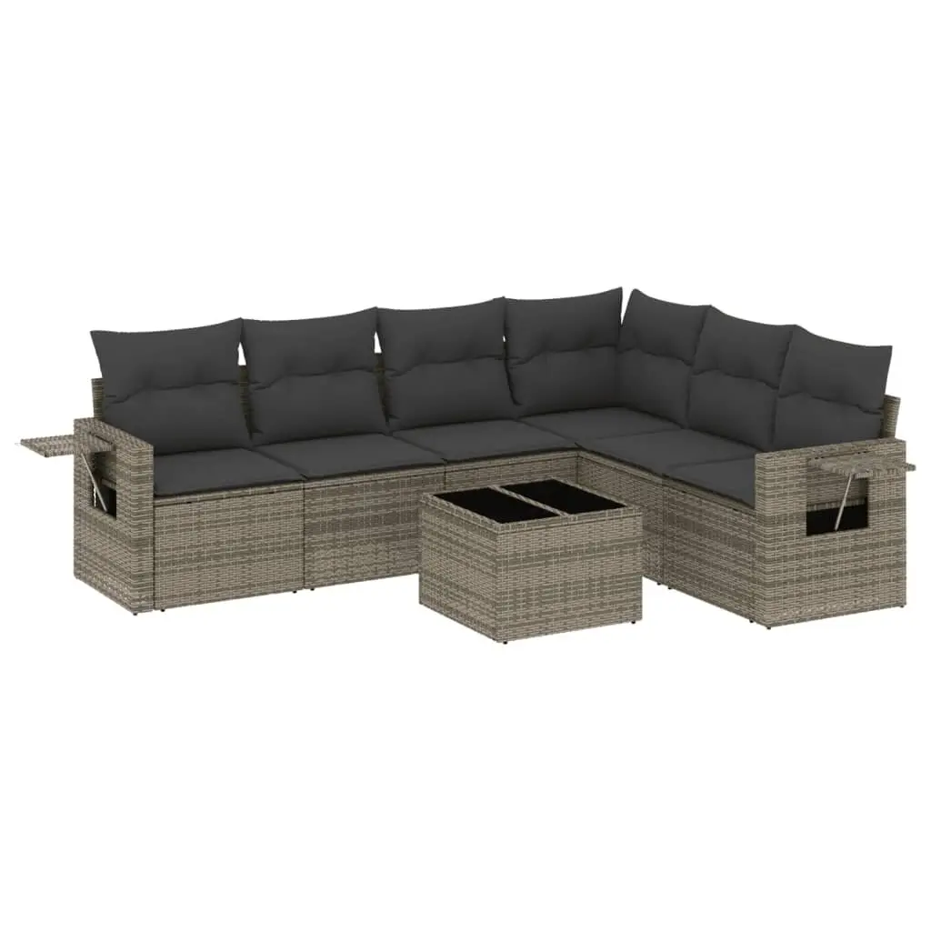 7 Piece Garden Sofa Set with Cushions Outdoor Furniture Patio Grey Poly Rattan