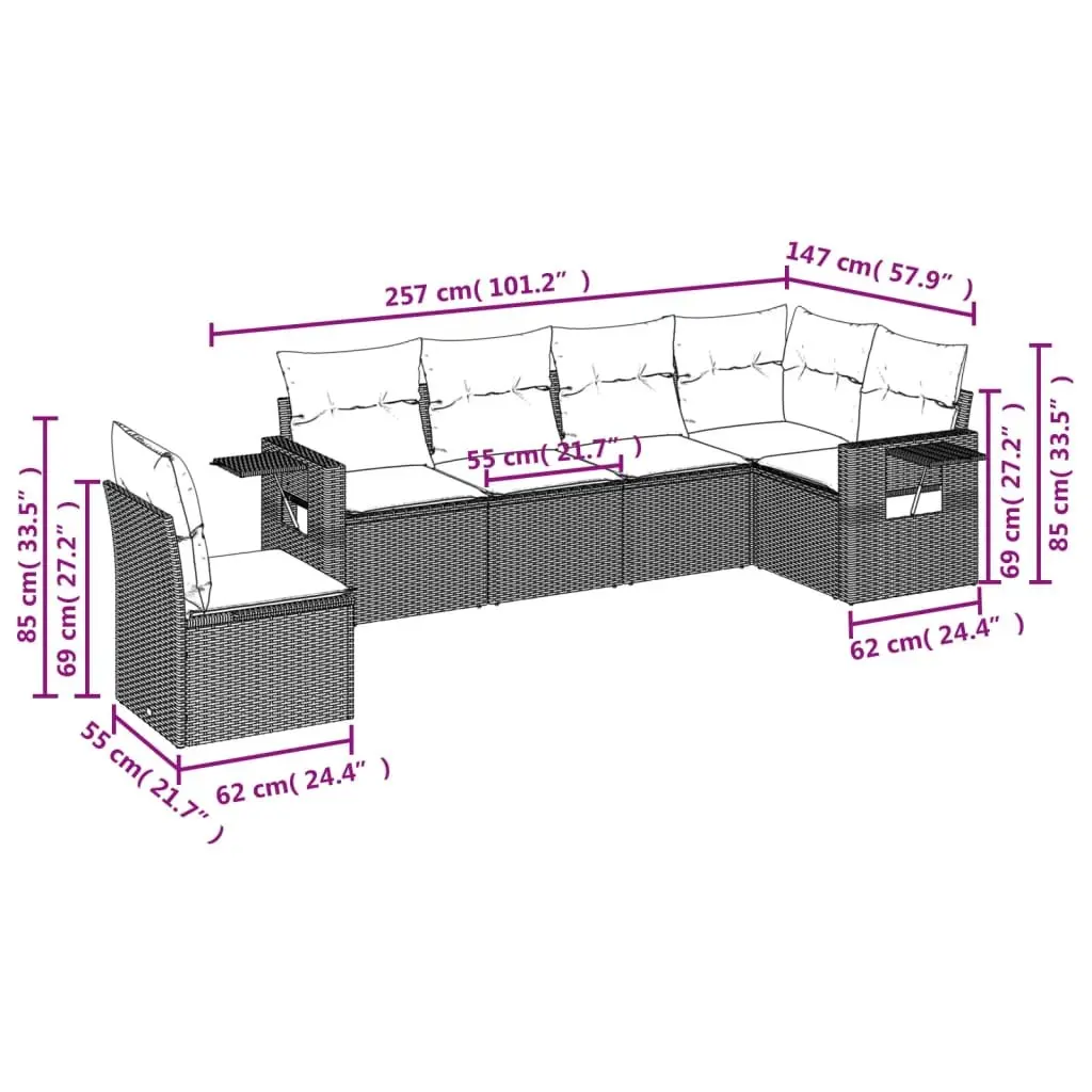 Garden Sofa Set 6 Piece Outdoor Furniture Black Poly Rattan Patio Seating with