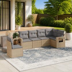 Modular 6-Piece Garden Sofa Set in Beige with Cushions