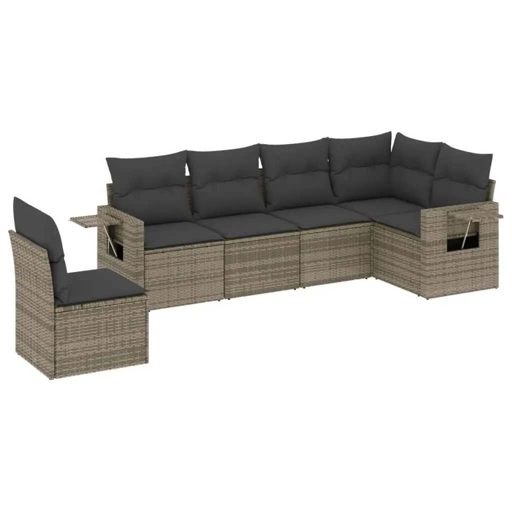 Garden Sofa Set 6 Piece Outdoor Furniture Grey Poly Rattan with Cushions Modular