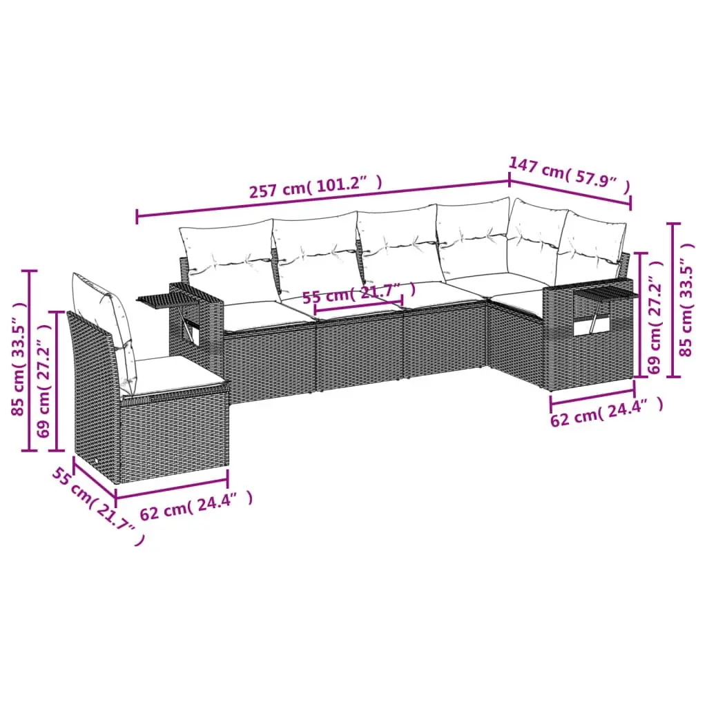 Garden Sofa Set 6 Piece Outdoor Furniture Grey Poly Rattan with Cushions Modular