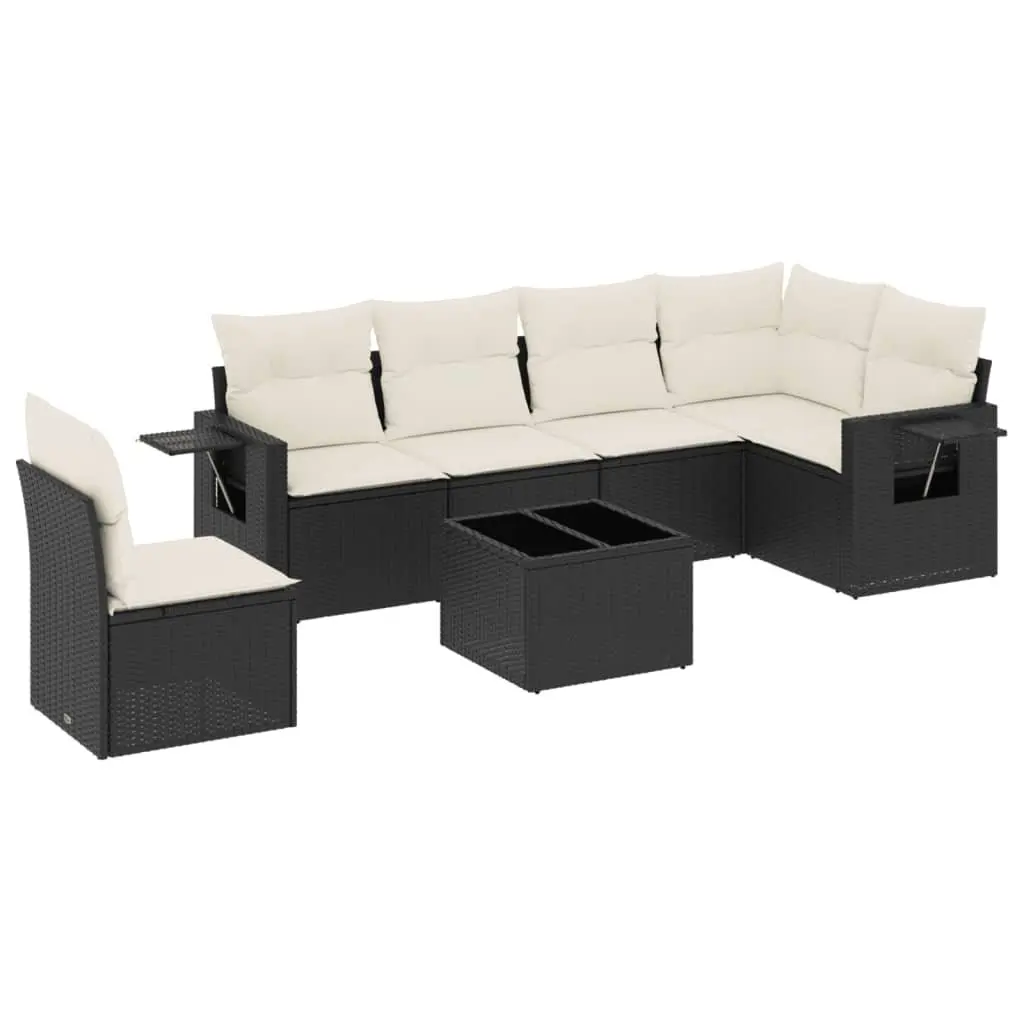 Garden Sofa Set 7 Piece Outdoor Furniture Patio Black Rattan with Cushions Table