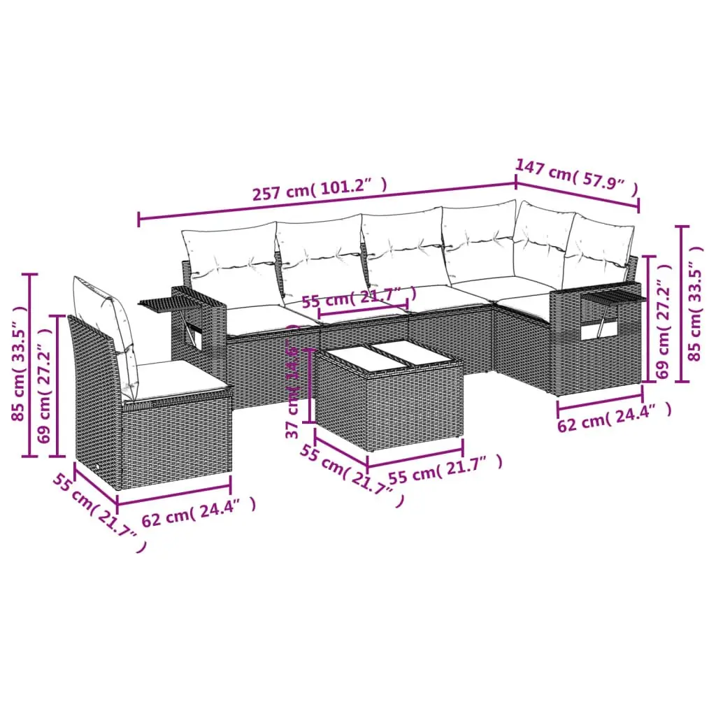 Garden Sofa Set 7 Piece Outdoor Furniture Patio Black Rattan with Cushions Table