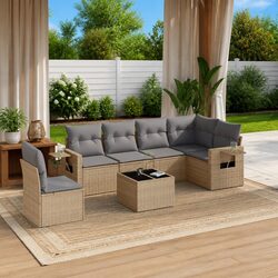 7 Piece Garden Sofa Set Specifications - Beige Poly Rattan