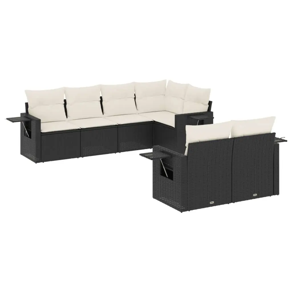 7 Piece Modular Outdoor Sofa Set with Cushions Black Poly Rattan for Patio and Garden