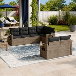 Garden Sofa Set: 7 Pieces of Grey Poly Rattan Furniture