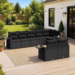 Garden Sofa Set 8 Piece Outdoor Furniture Black Rattan Modular Patio Lounge