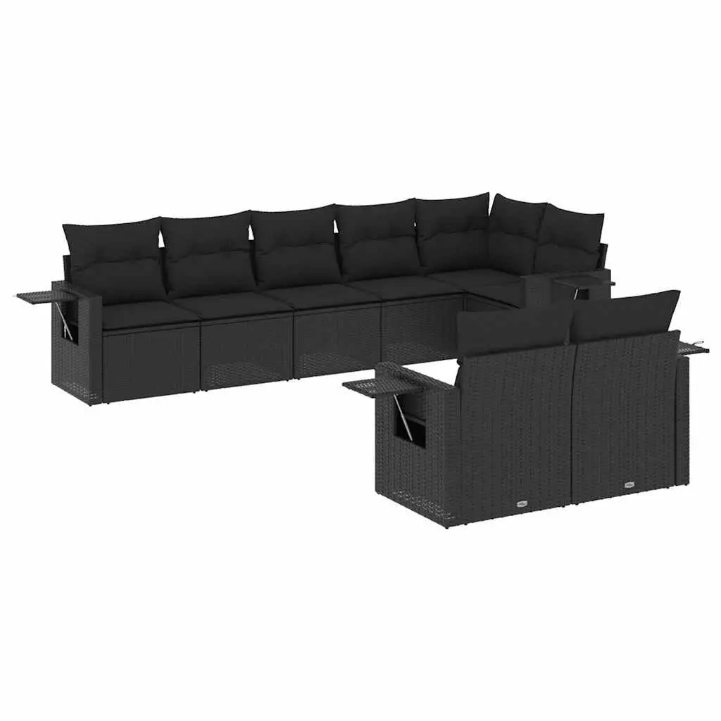 Garden Sofa Set 8 Piece Outdoor Furniture Black Rattan Modular Patio Lounge