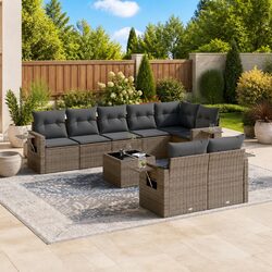 9 Piece Modular Garden Sofa Set with Grey Cushions